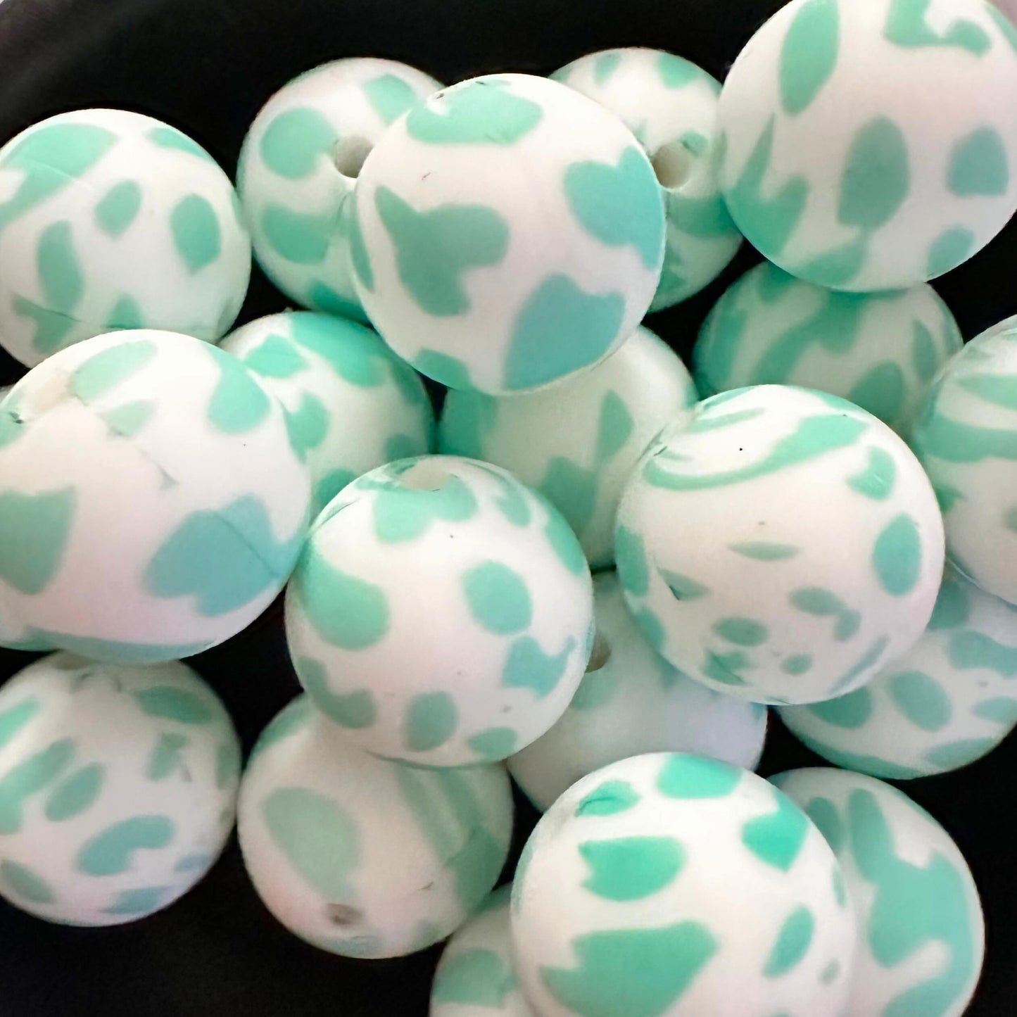 Mint Green Teal Cow Print Country Western 15mm Silicone Beads image 0