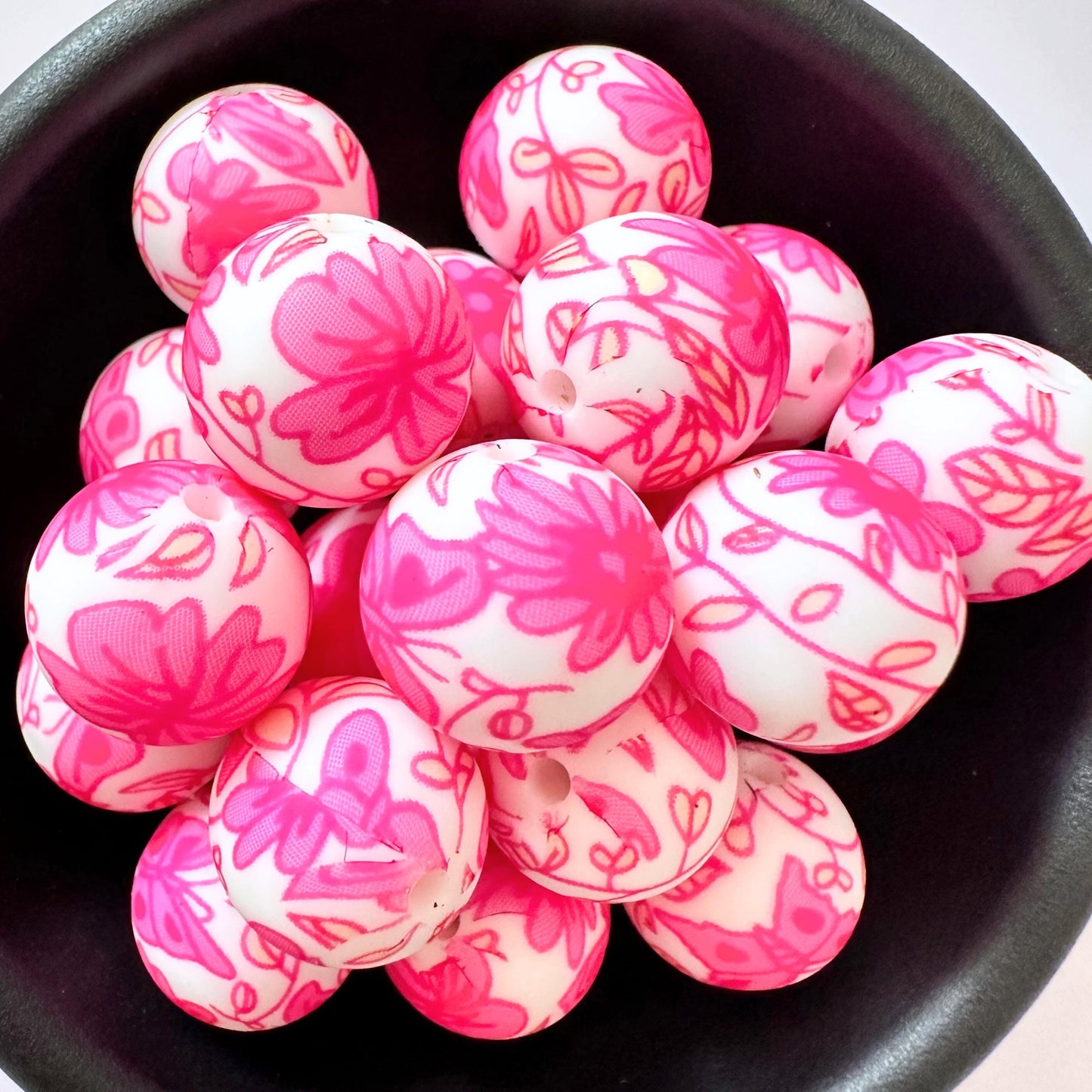 Pink Floral and Butterfly Watercolor 15mm Silicone Beads image 0