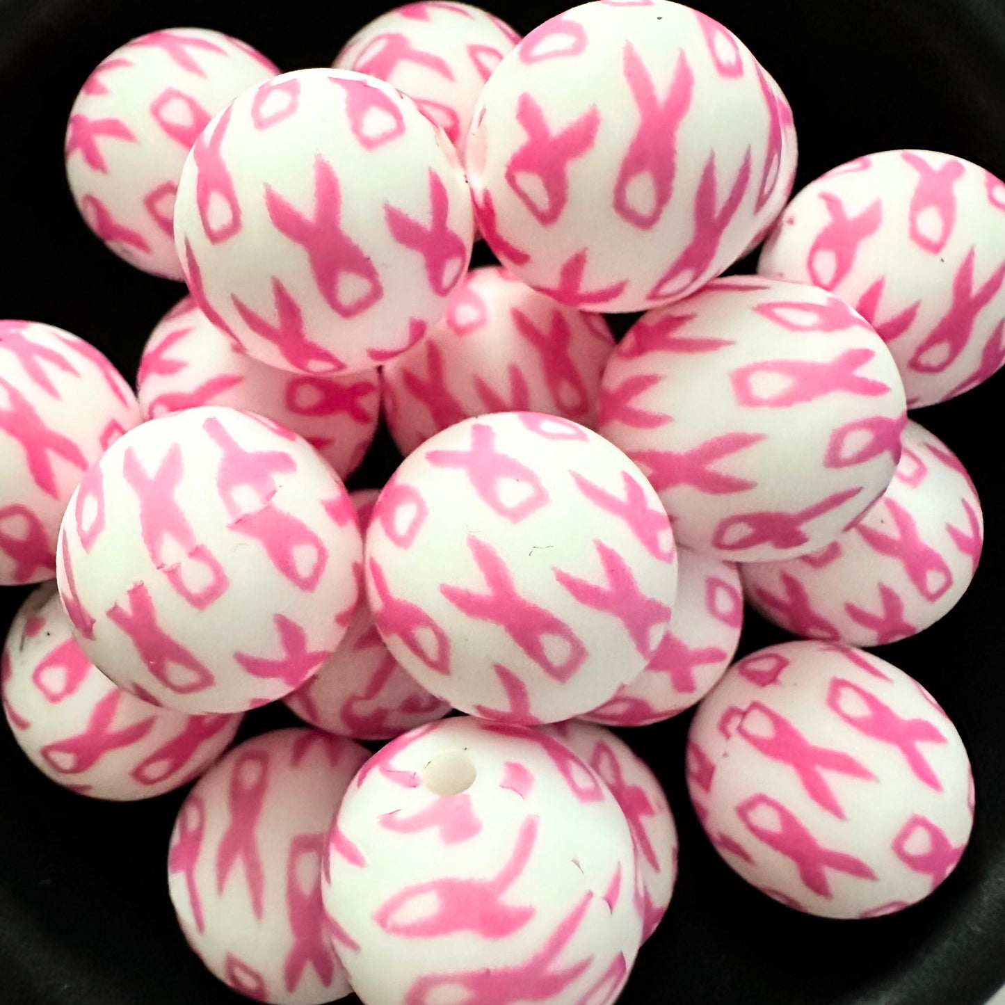 Pink Ribbon Breast Cancer 15mm Silicone Beads image 0