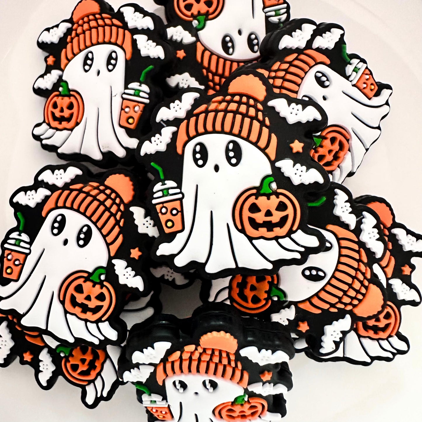 Halloween Ghost Pumpkin Iced Coffee Orange Hat Bats image 0