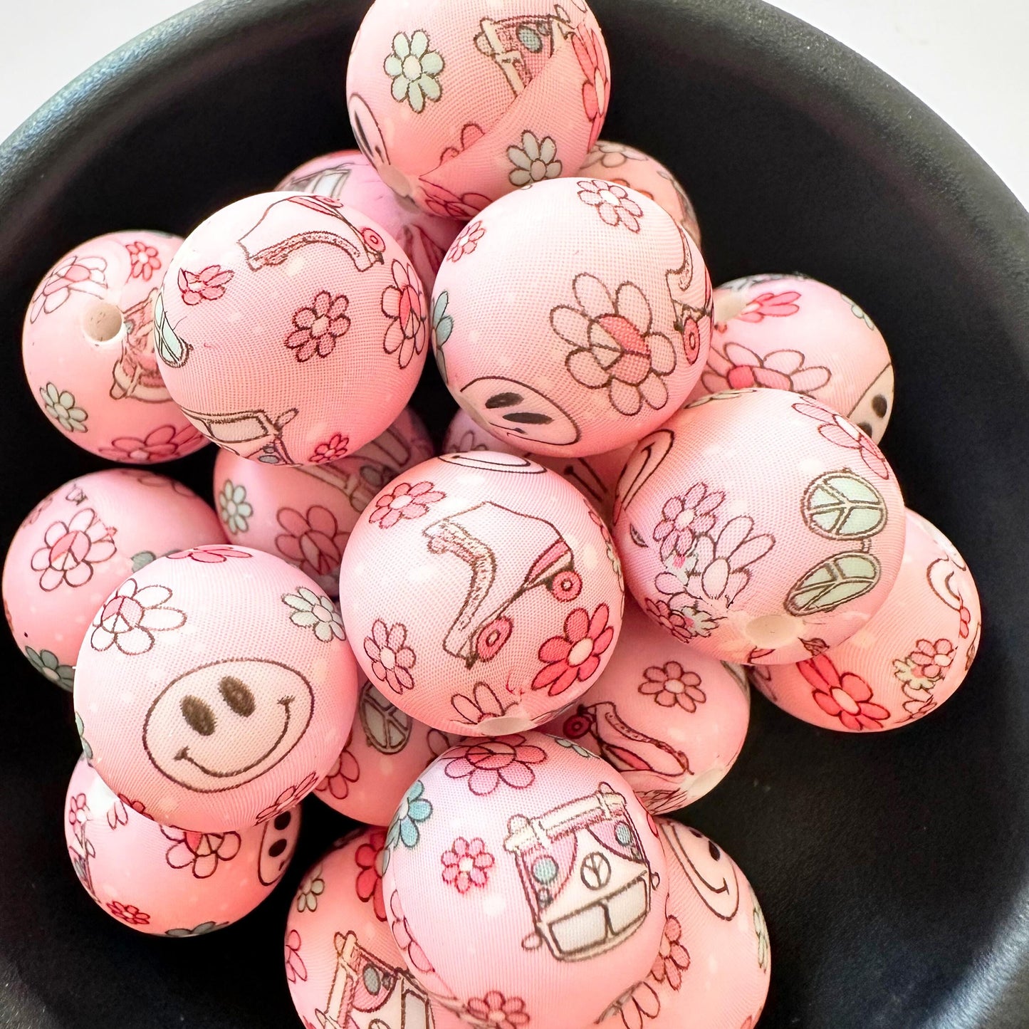 Pink Floral Groovy Retro 15mm Silicone Beads image 0