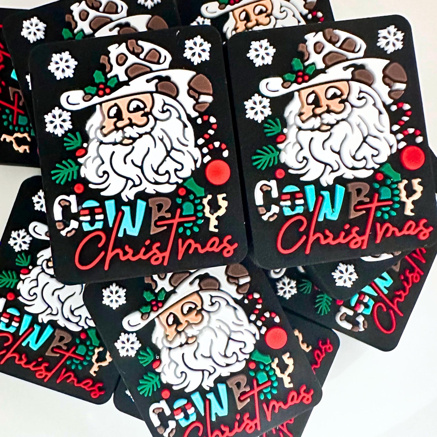 Cowboy Christmas Country Western Cow Print Cowboy Hat Santa Holiday image 0