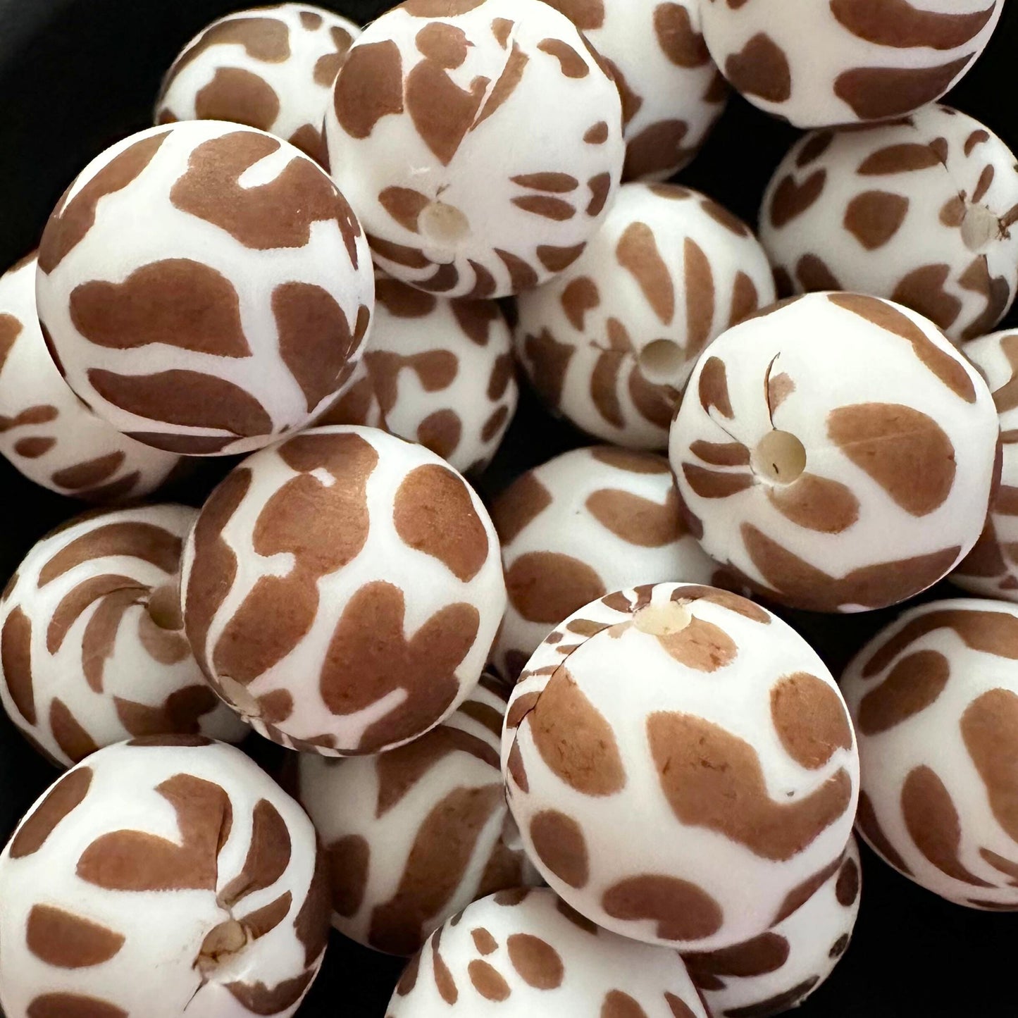 Brown Cow Print Country Western 15mm Silicone Beads image 0