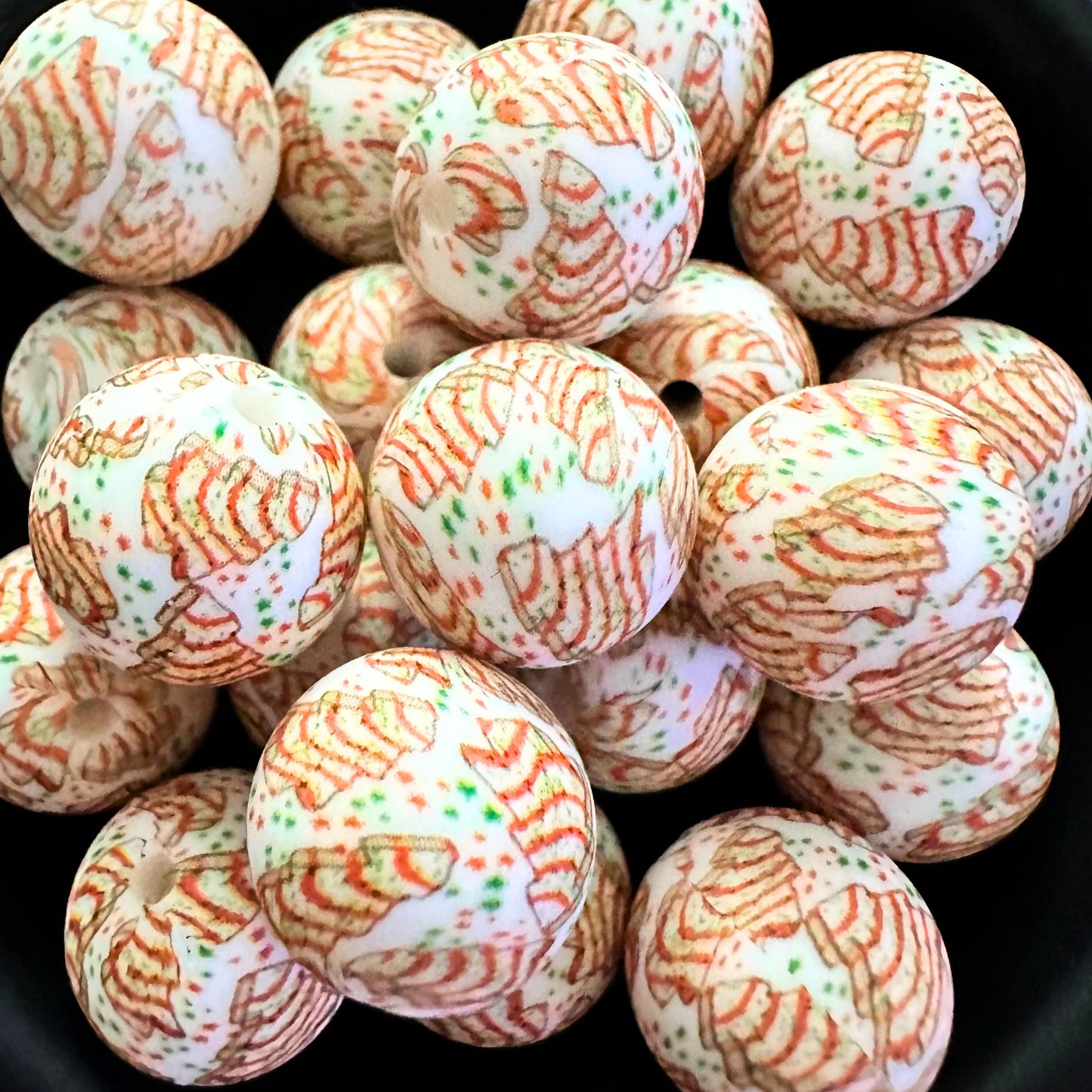 Pink Christmas Tree Snack Cake 15mm Silicone Beads image 0