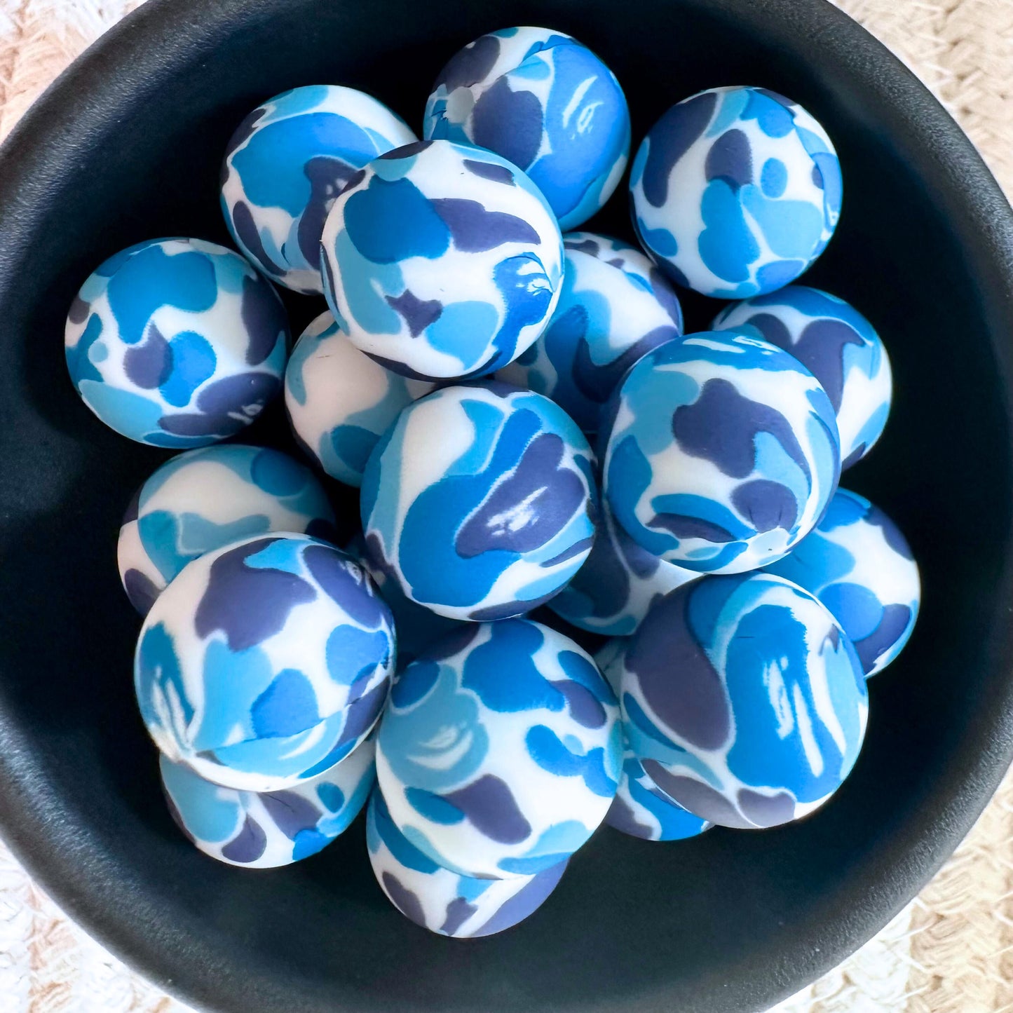 Country Western Blue White Camo 15mm Silicone Beads image 0