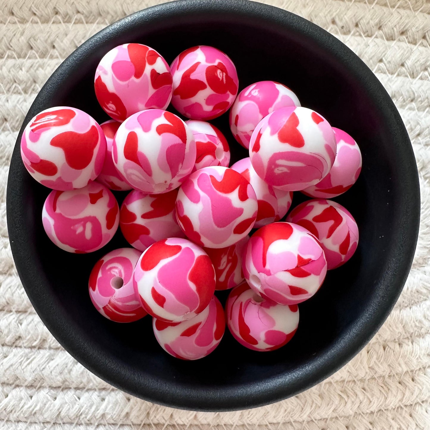 Country Western Pink White and Red Camo 15mm Silicone Beads image 0