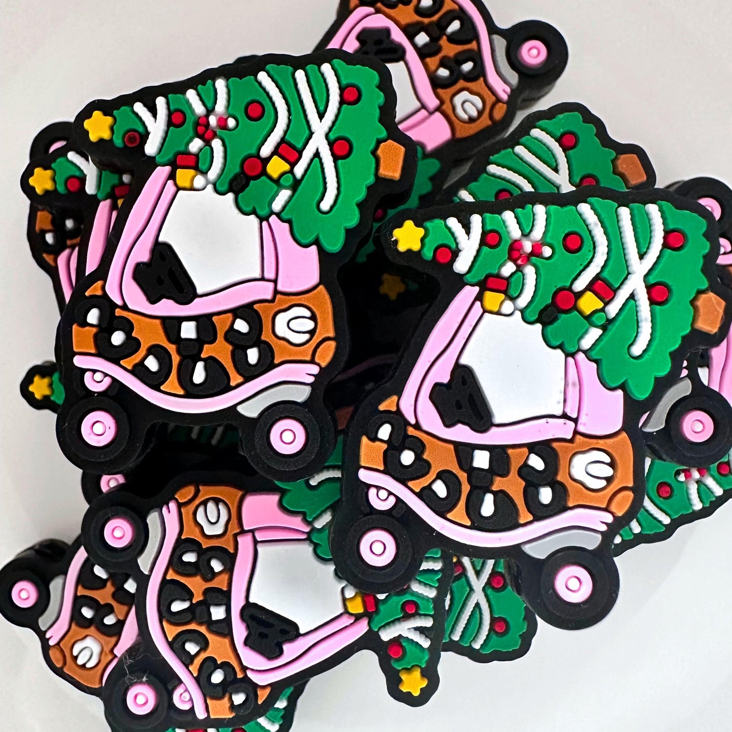 Pink Christmas Leopard Print Cozy Coupe Christmas Tree Cute Car image 0