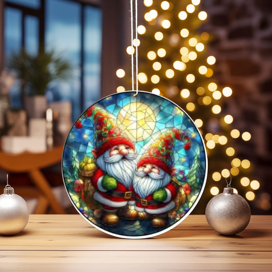 UV DTF 2.5 Inch Christmas Gnome Stained Glass Look image 0
