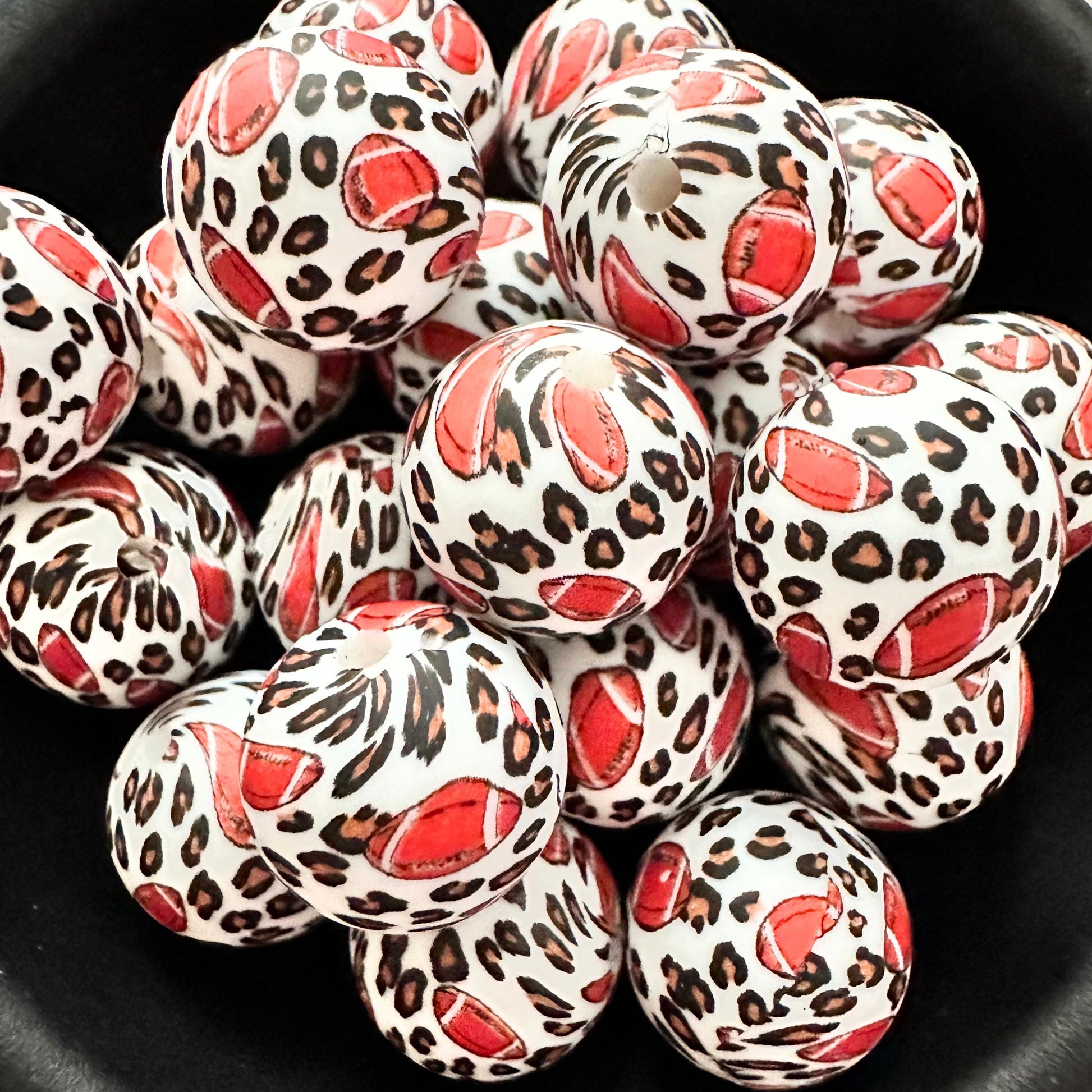 Football Leopard Print 15mm Silicone Beads image 0