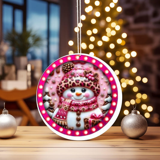 UV DTF 2.5 Inch Christmas Adorable Snowman Pink Leopard Print image 0