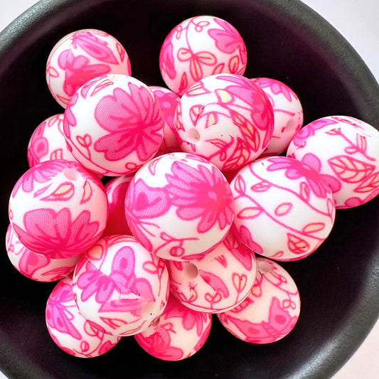 Pink Floral and Butterfly Watercolor 15mm Silicone Beads image 0