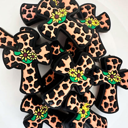 Leopard Print Cross with Sunflower image 0
