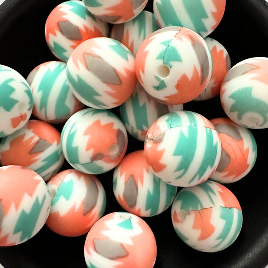 Aztec Boho Turquoise 15MM Silicone Beads image 0