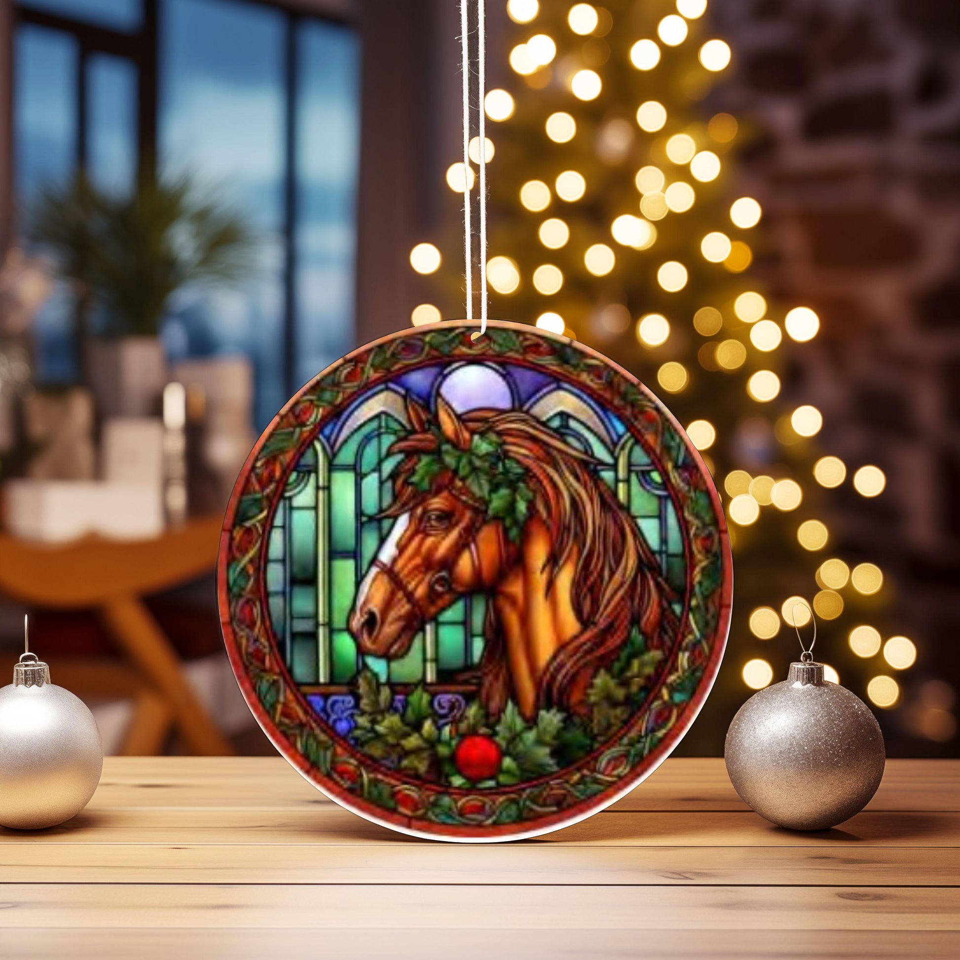 UV DTF 2.5 Inch Christmas Stained Glass Horse Pony Western Country image 0