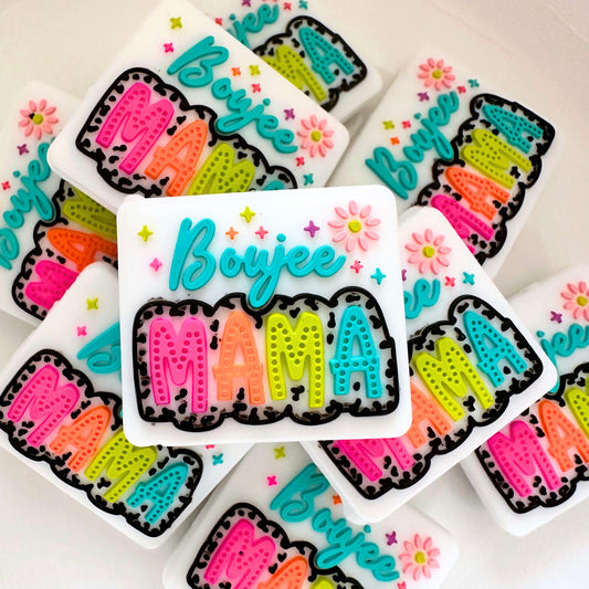 Boujee Bougie Mama Pink Teal Neon Floral Cow Print image 0