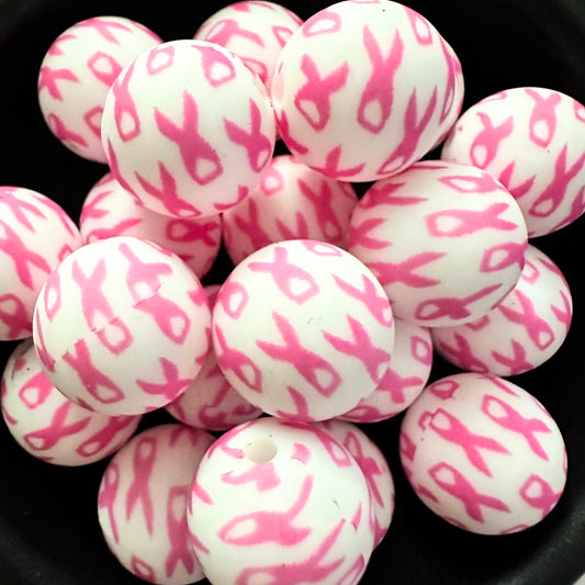 Pink Ribbon Breast Cancer 15mm Silicone Beads image 0