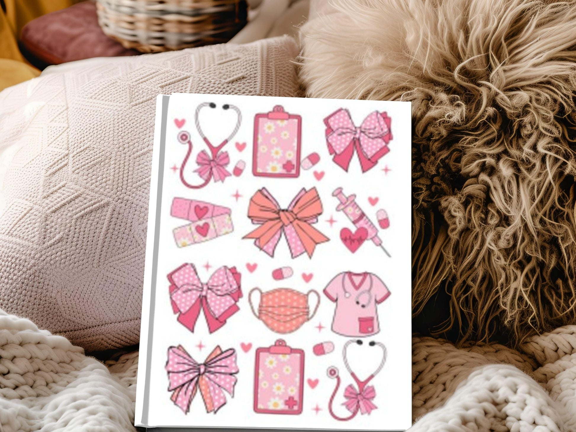UV DTF A5 Notebook Wraps Pink Bow Coquette RN Nursing Student image 0
