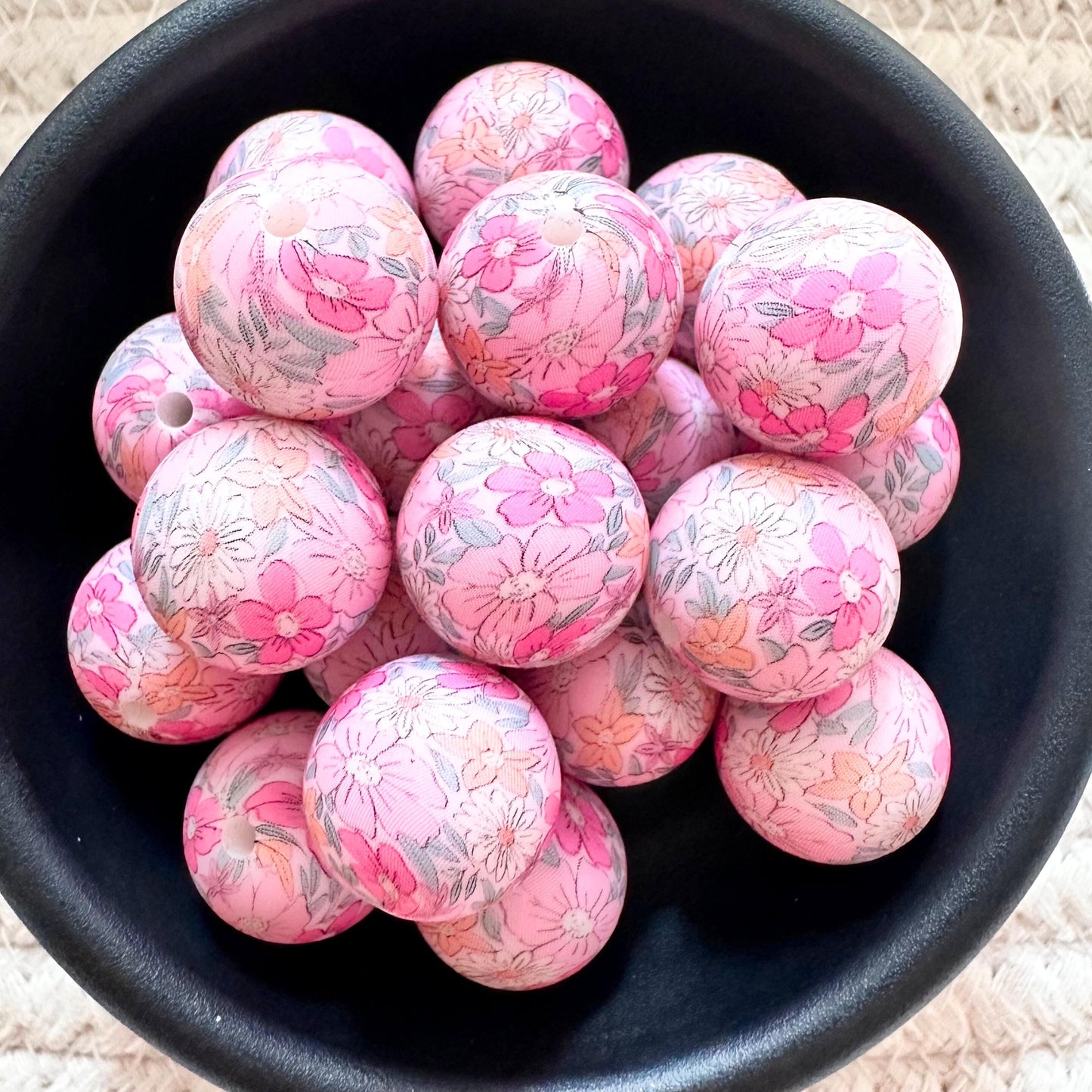 Boho Floral Pink Garden Spring 15mm Silicone Beads image 0