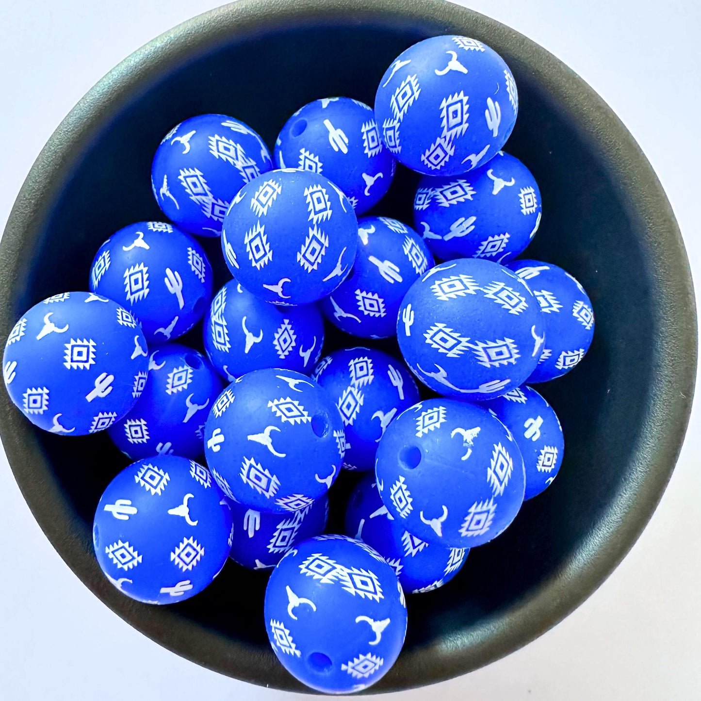 Boho  Bull Head Aztec Royal Blue 15MM Silicone Beads image 0