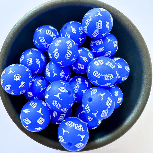 Boho  Bull Head Aztec Royal Blue 15MM Silicone Beads image 0
