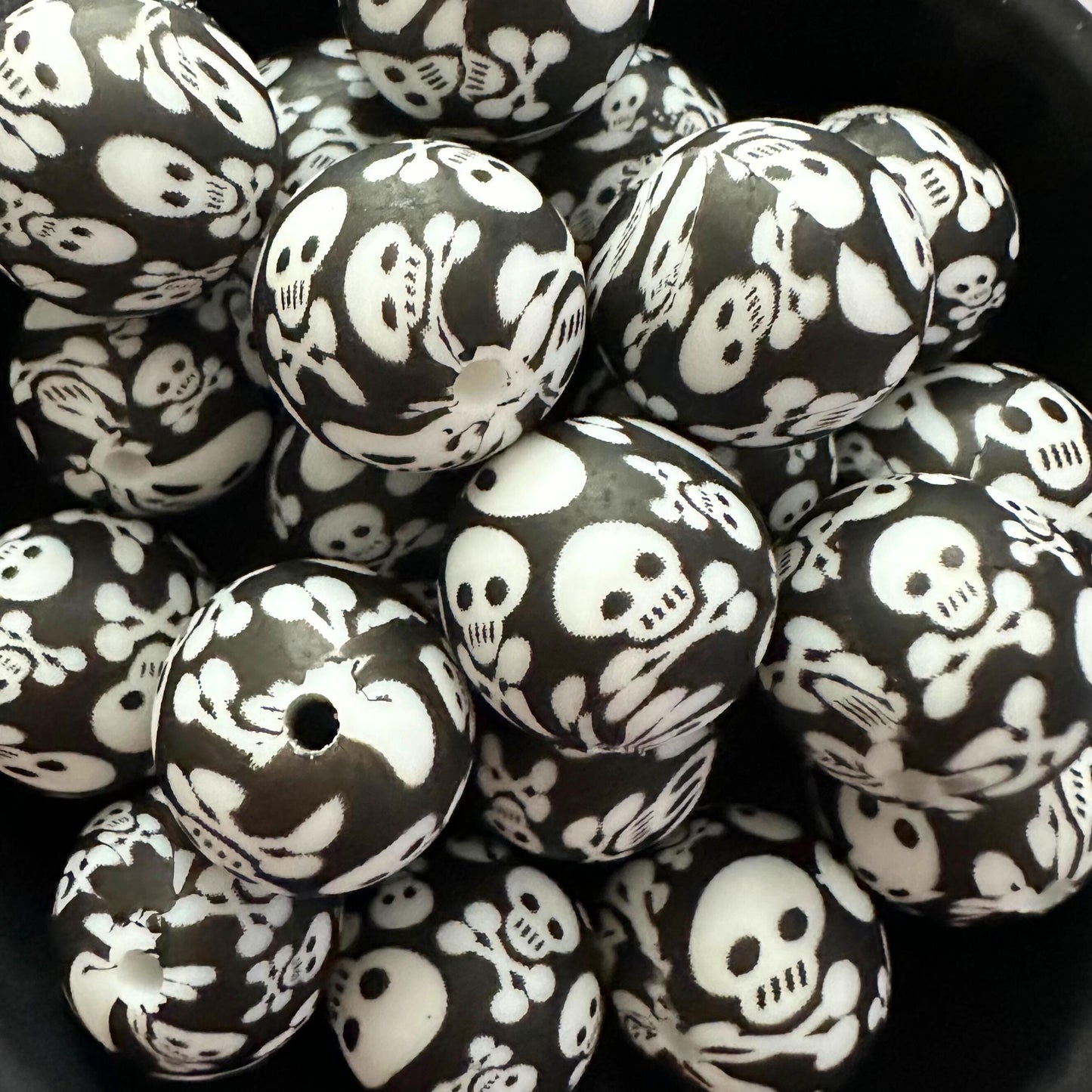Halloween Black Skeleton Head 15mm Silicone Beads image 0