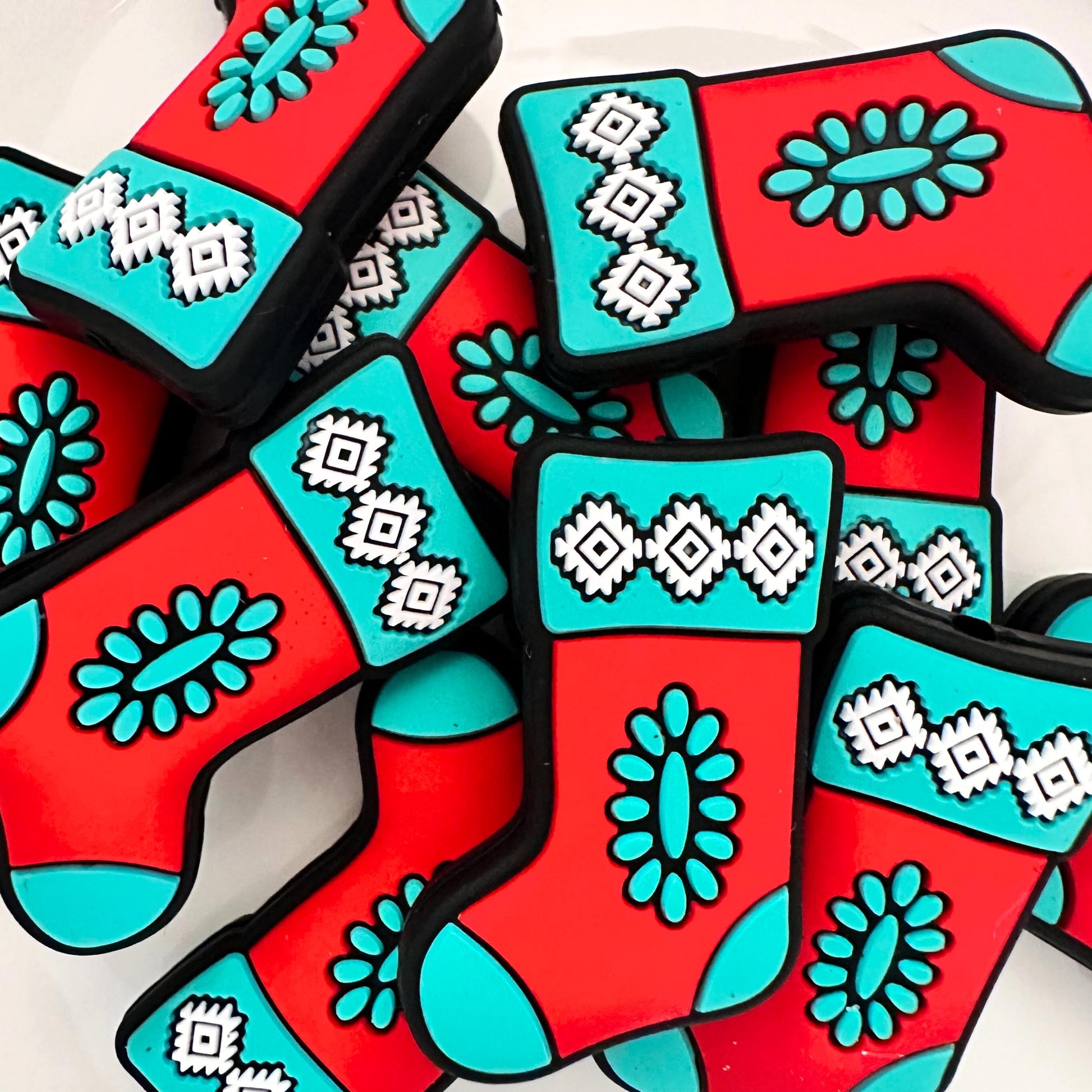 Christmas Stocking Red Teal image 0