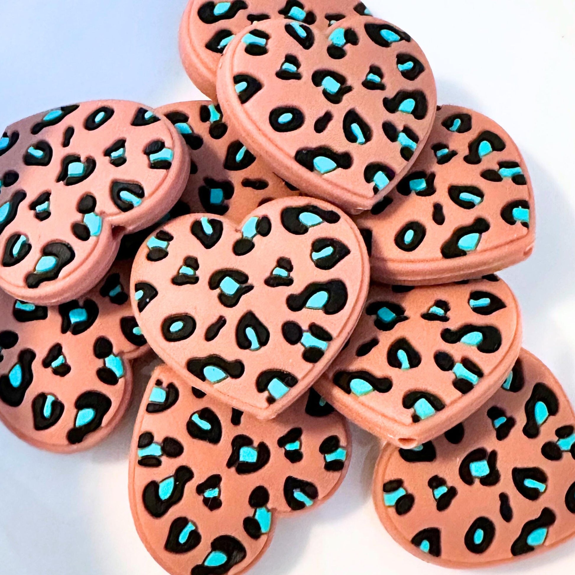 Teal Leopard Print Heart image 0