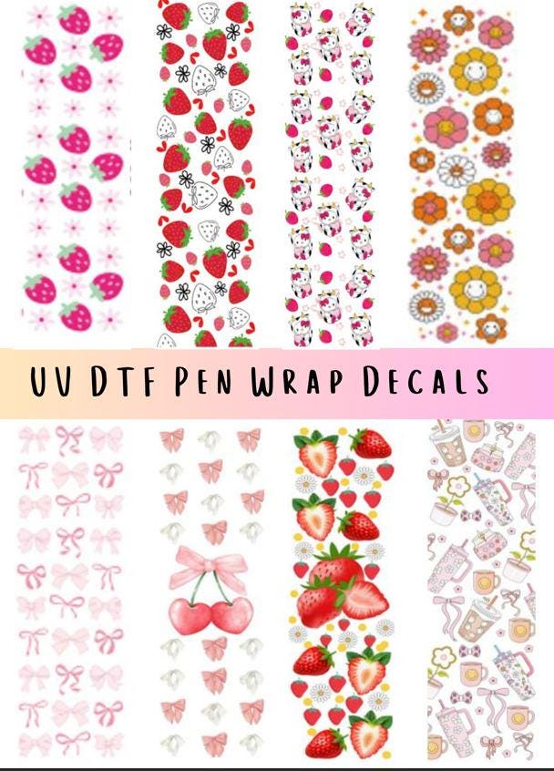 UV DTF Pen Wraps Strawberry Coquette Pink Bow image 0