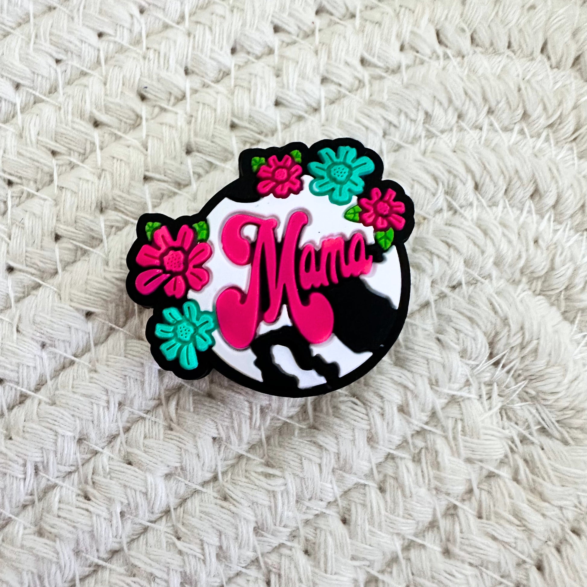 Mama Pink Teal Floral Cow Print image 1
