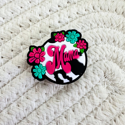 Mama Pink Teal Floral Cow Print image 1