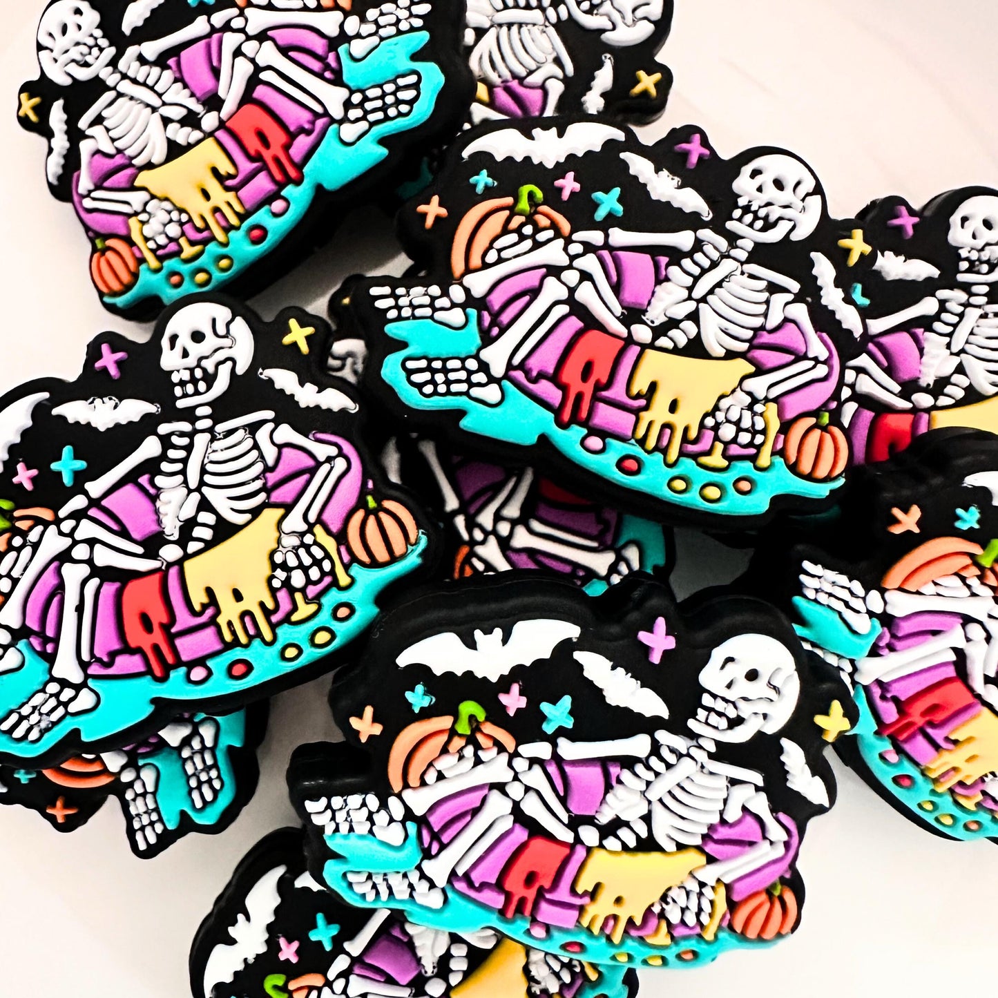 Halloween Skeleton on Floatie Pumpkin Bat Fall image 0