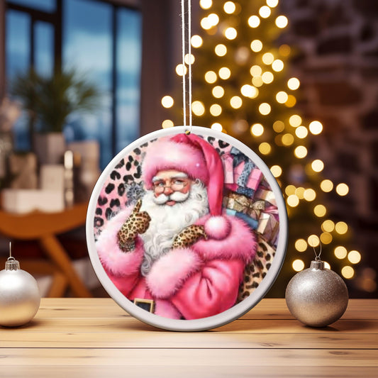 2.5 Inch Pink Santa Leopard Print Presents UV DTF Christmas image 0