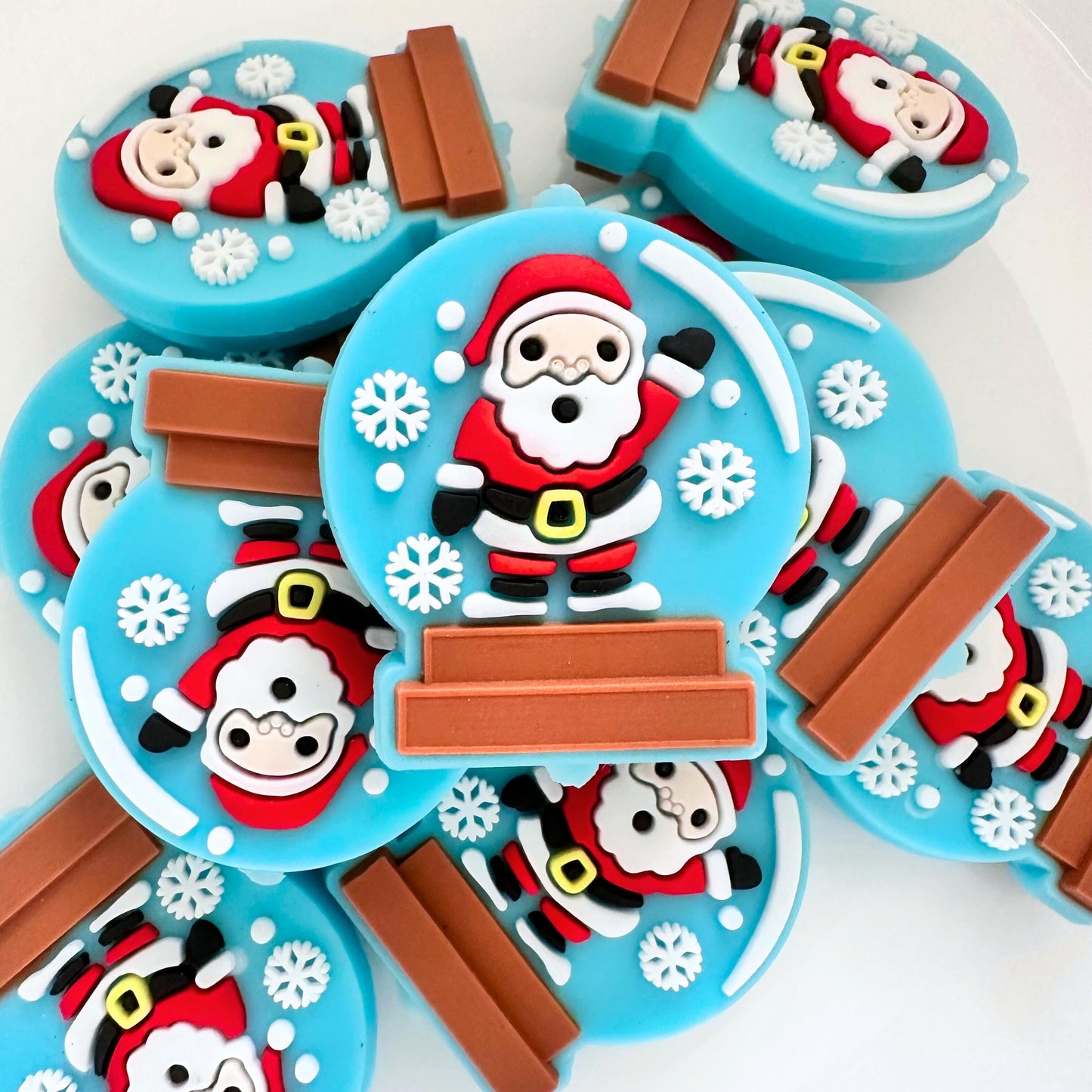 Merry Christmas Santa Claus Snow Globe Snowflake Blue image 0