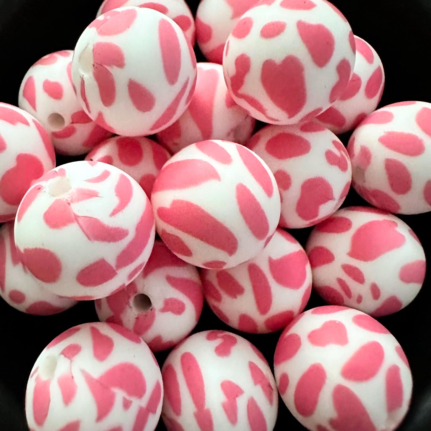 Pink Cow Print Country Western 15mm Silicone Beads image 0