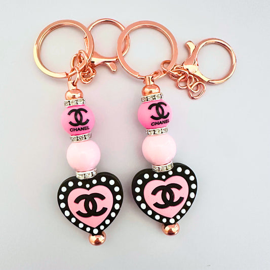 Pink CC Heart Keychain image 0