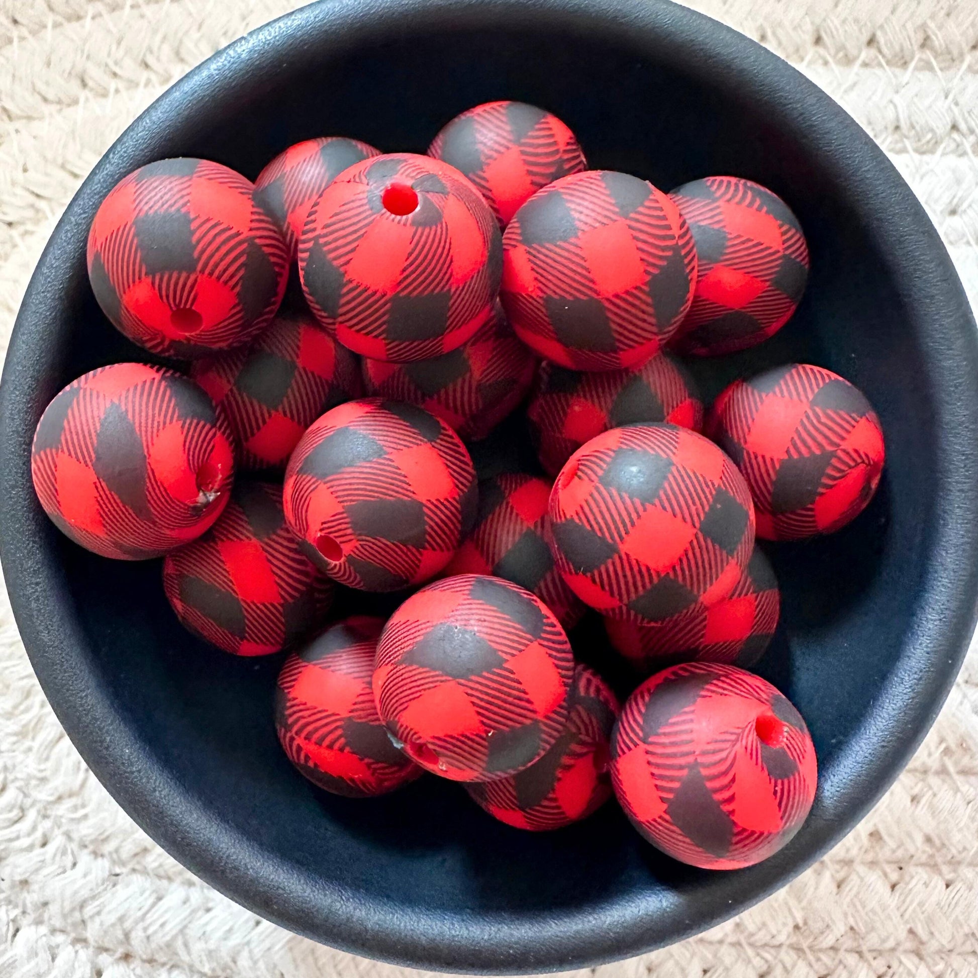 Christmas Buffalo Plaid Check 15mm Silicone Beads image 0