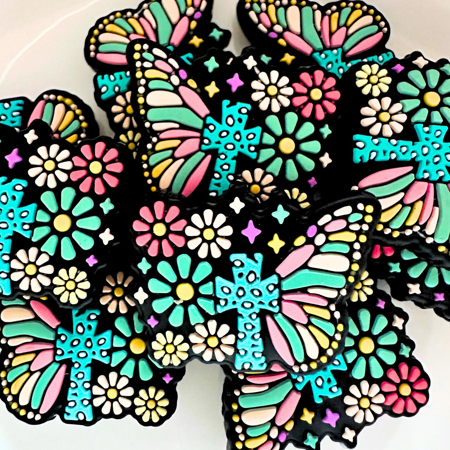 Butterfly Floral Leopard Print Cross image 0
