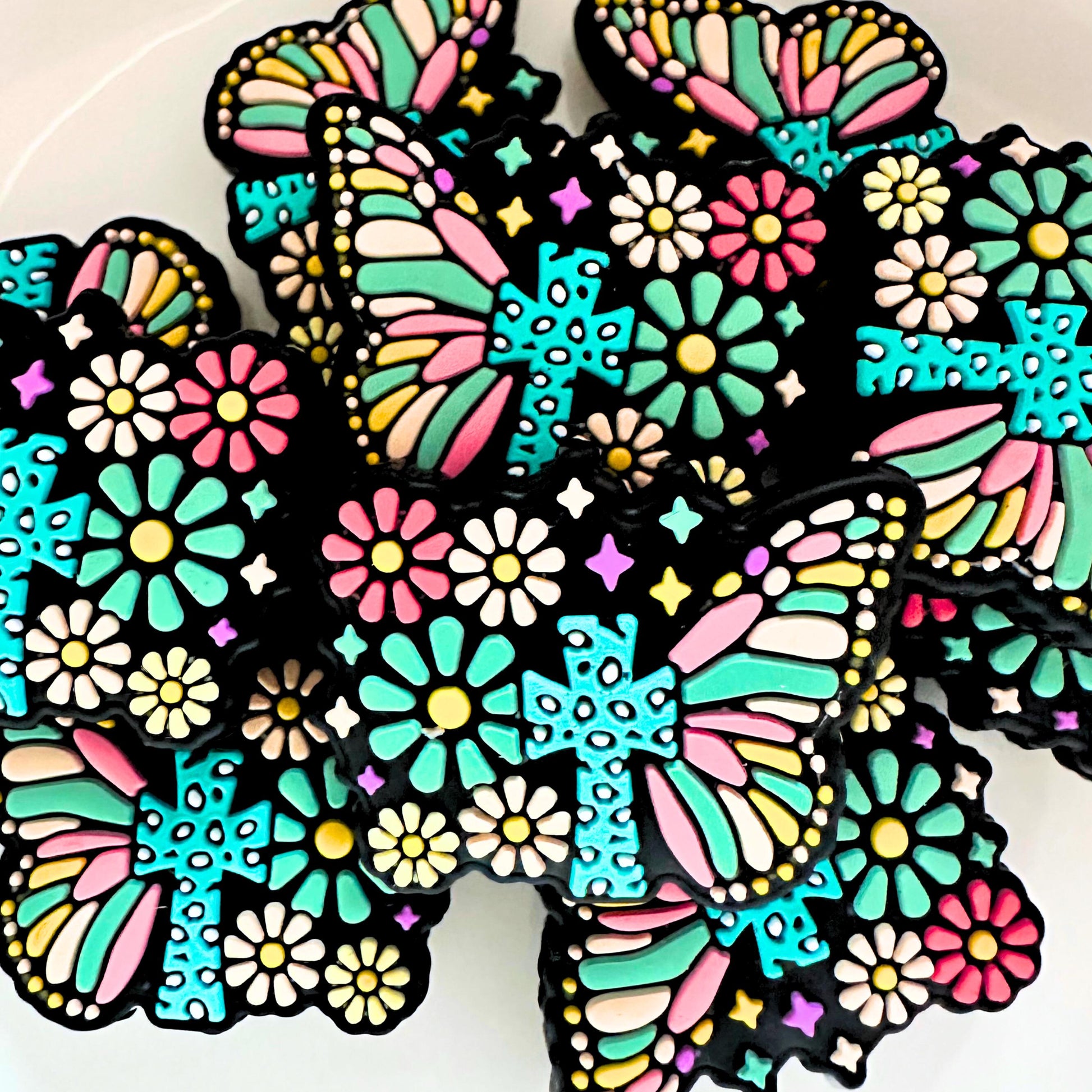 Butterfly Floral Leopard Print Cross image 0