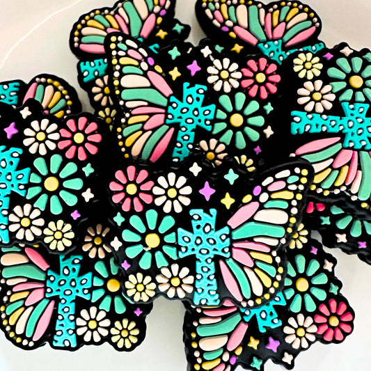 Butterfly Floral Leopard Print Cross image 0