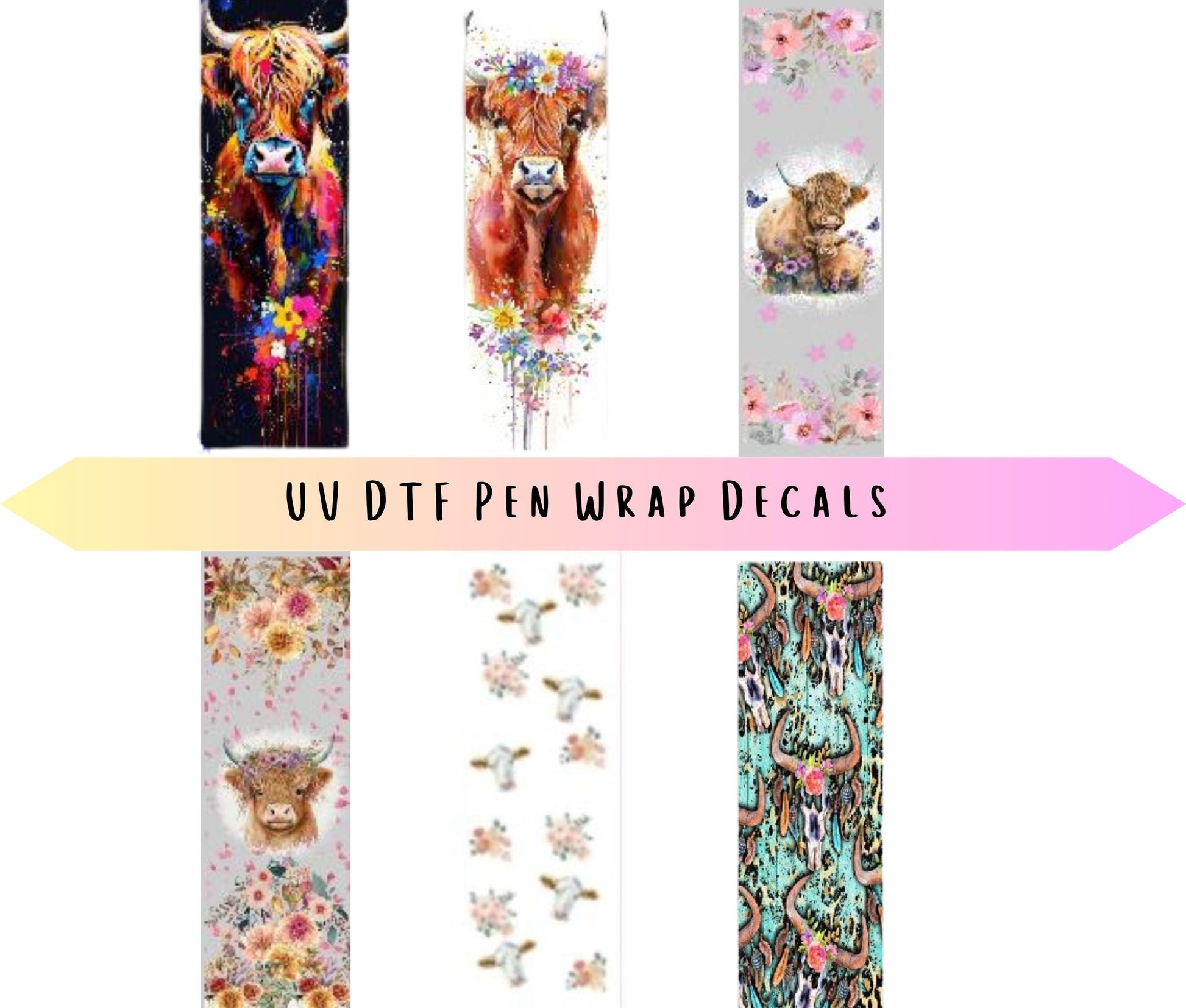 UV DTF Pen Wraps Highland Cow Country Western image 0