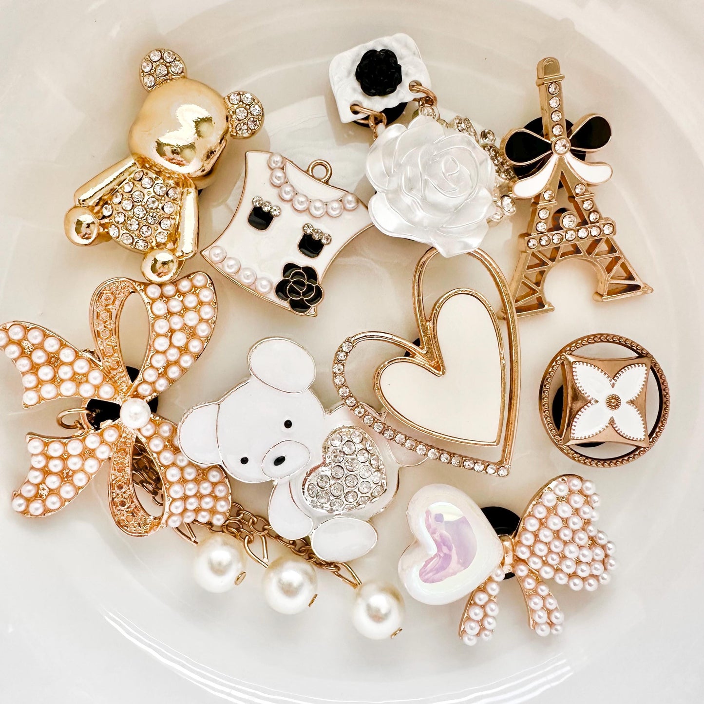 Metal Rhinestone Bling White & Gold Bear Bow image 0