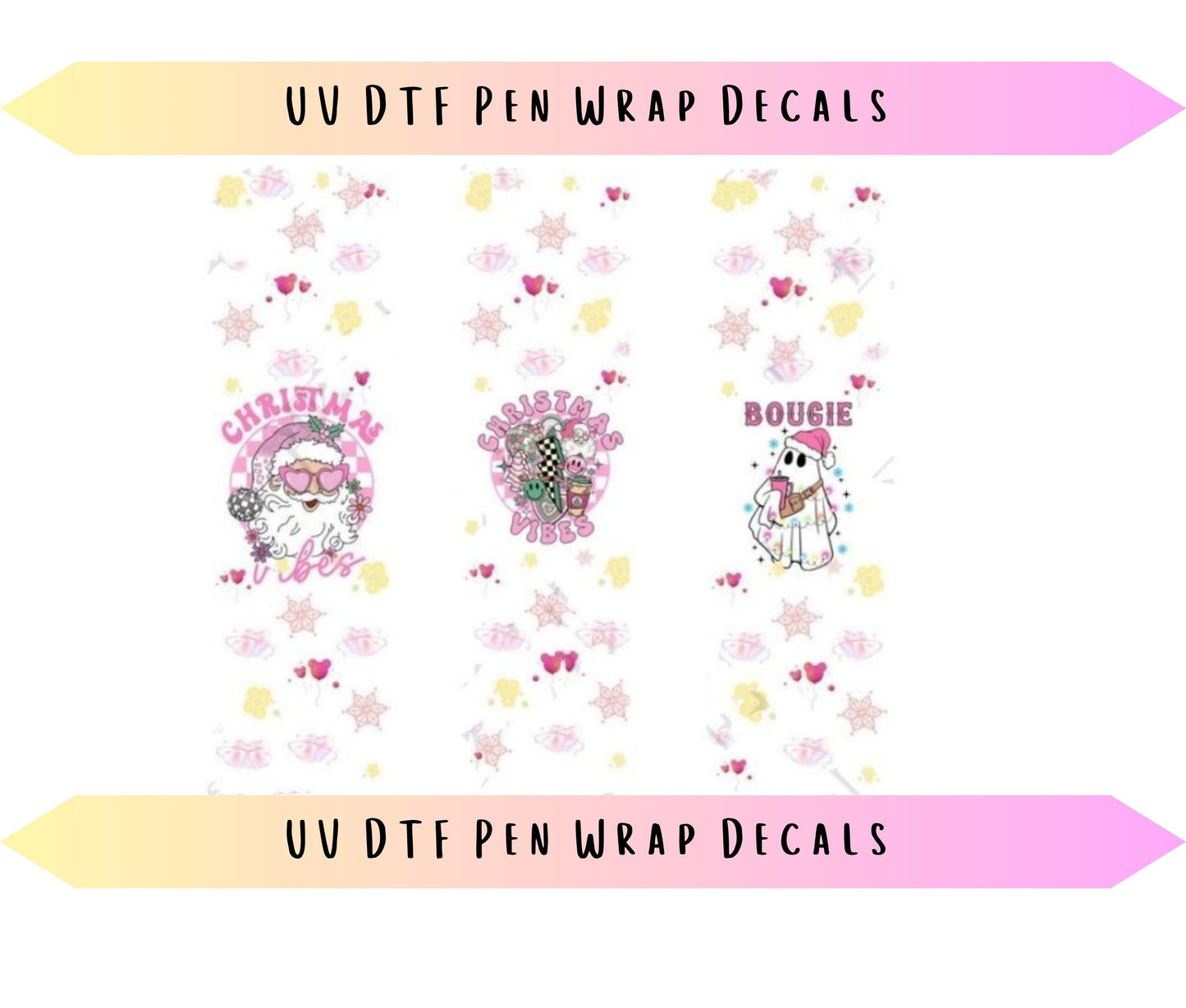 UV DTF Pen Wraps Pink Christmas Vibes image 0