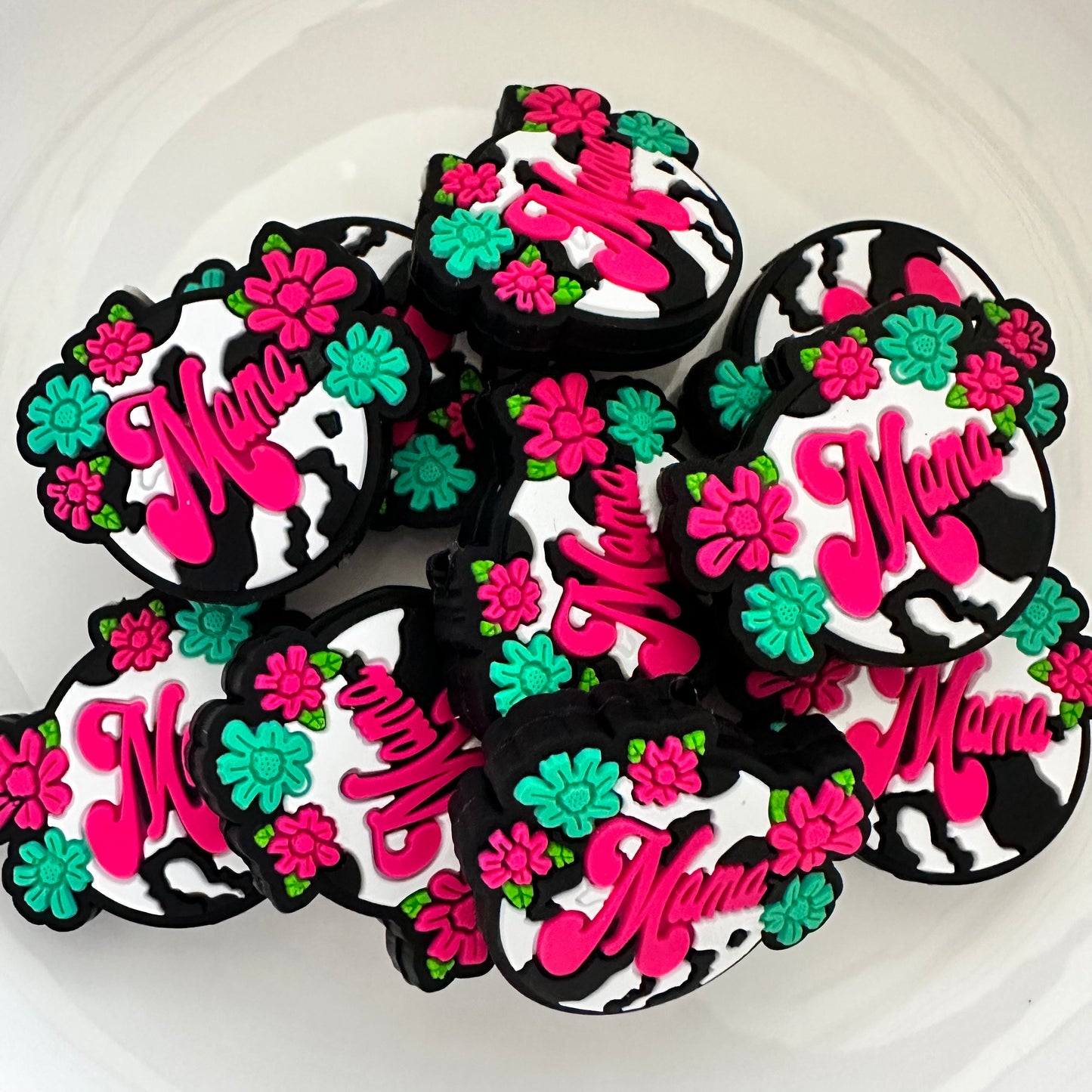 Mama Pink Teal Floral Cow Print image 0