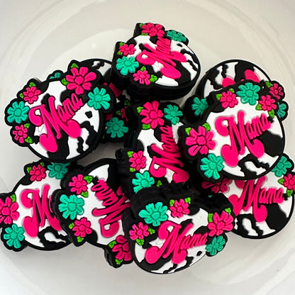 Mama Pink Teal Floral Cow Print image 0