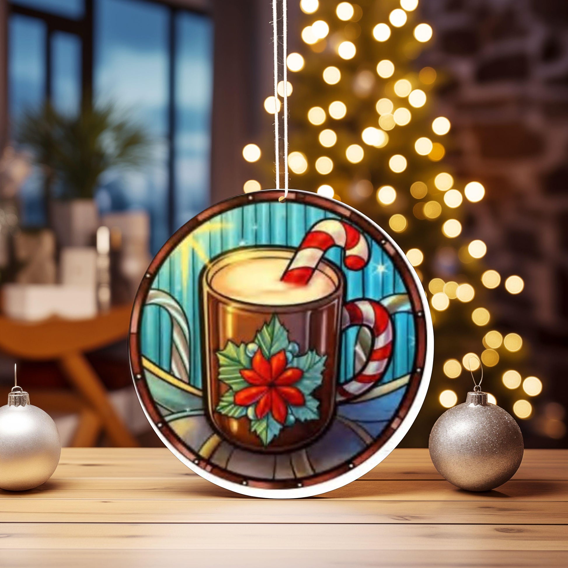 UV DTF 2.5 Inch Christmas Hot Chocolate Cocoa Candy Cane Stained Glass image 0