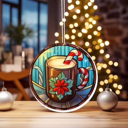 UV DTF 2.5 Inch Christmas Hot Chocolate Cocoa Candy Cane Stained Glass image 0