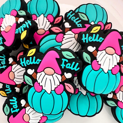 Hot Pink Teal Pumpkin Gnome Hello Fall image 0