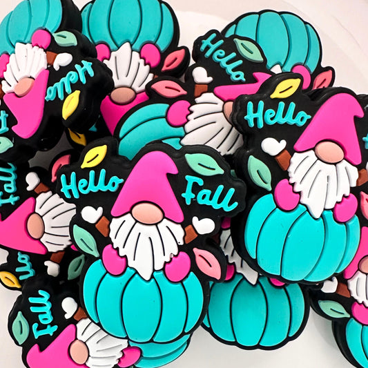 Hot Pink Teal Pumpkin Gnome Hello Fall image 0