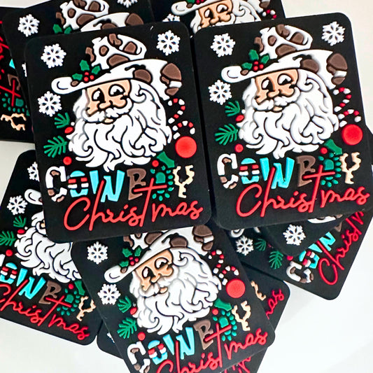 Cowboy Christmas Country Western Cow Print Cowboy Hat Santa Holiday image 0