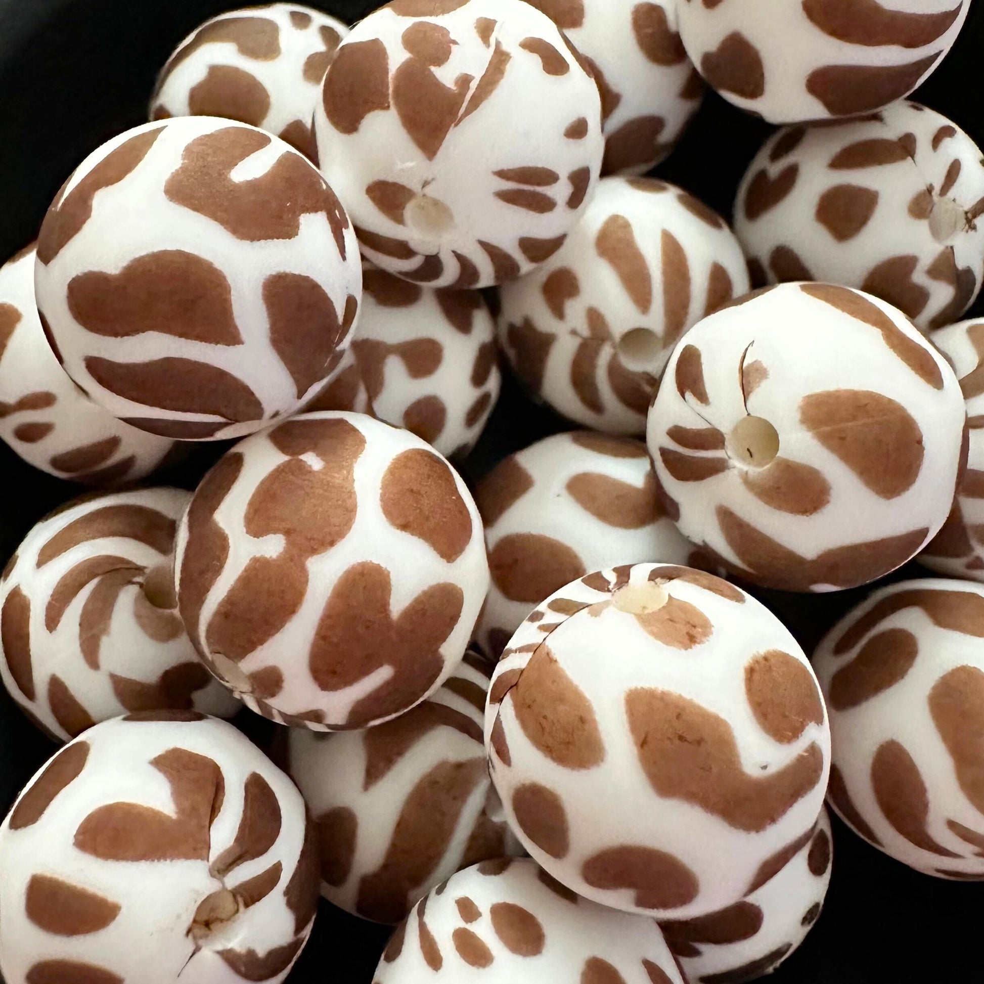 Brown Cow Print Country Western 15mm Silicone Beads image 0